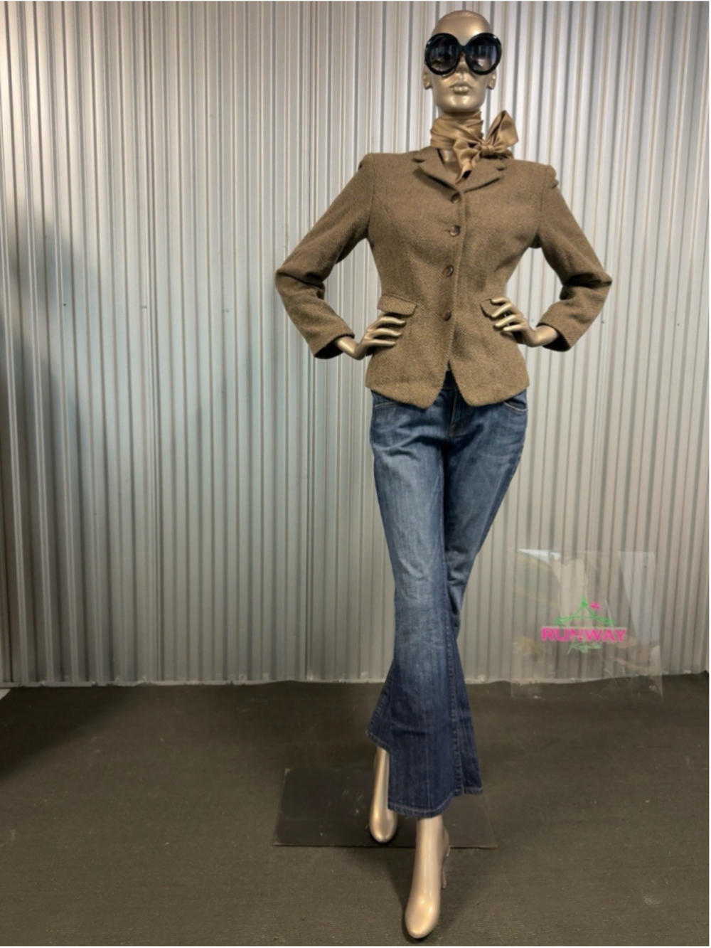 Vintage Elements Spiegel Herringbone Wool Blend Blazer Brown Size 8